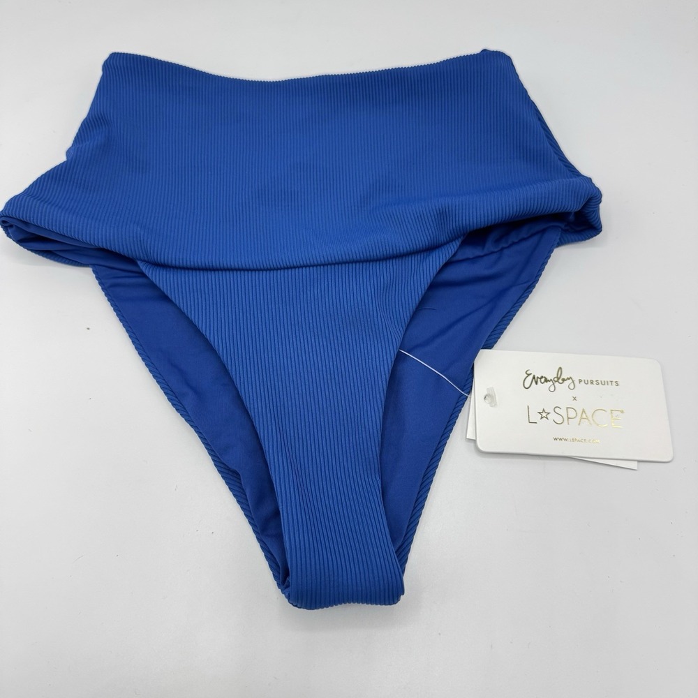 l*space Ribbed High-Waist Bikini Bottoms in Royal Blue